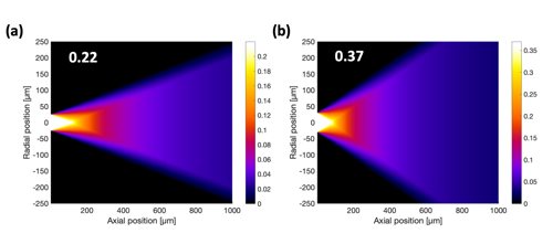Figure 3.2 Normalised effective NA profile for an MMF with (a) a low NA and (b) a moderate NA.