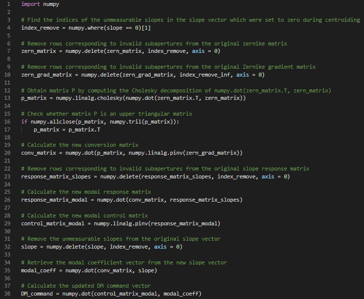 Figure 2. Python code snapshot for the modal correction method.