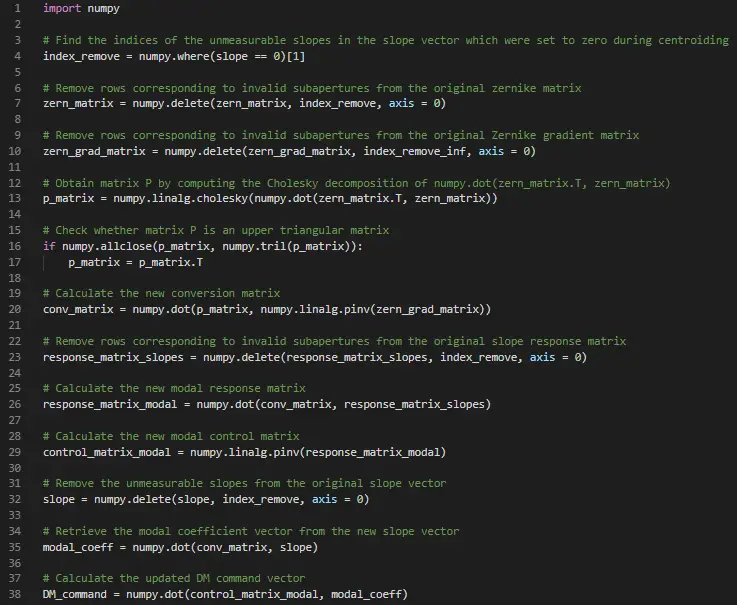 Figure 2. Python code snapshot for the modal correction method.