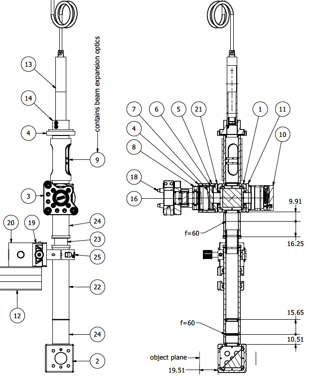 Figure 8: Technical drawing of the compact slot-in interferometer.