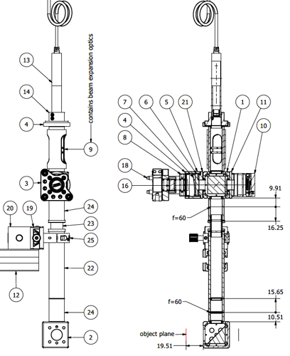 Figure 8: Technical drawing of the compact slot-in interferometer.